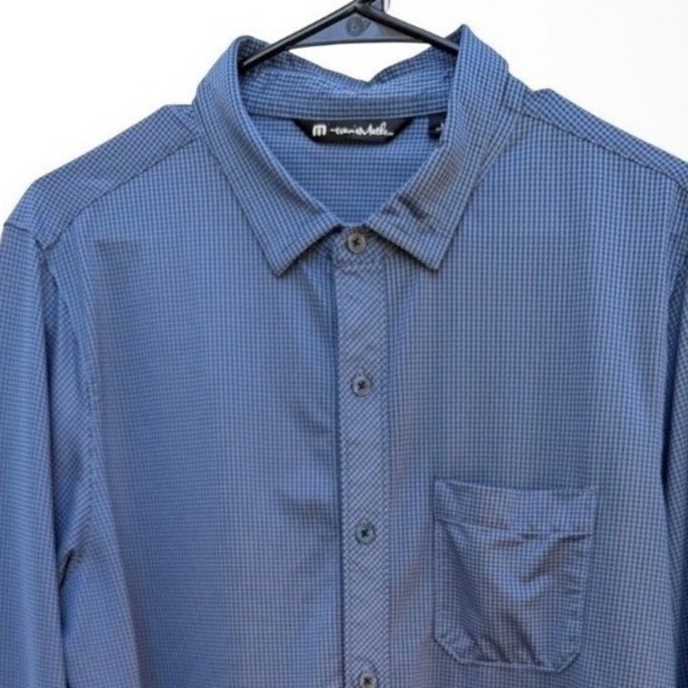 Travis Mathew Blue Micro-Check Casual Button Down Shirt